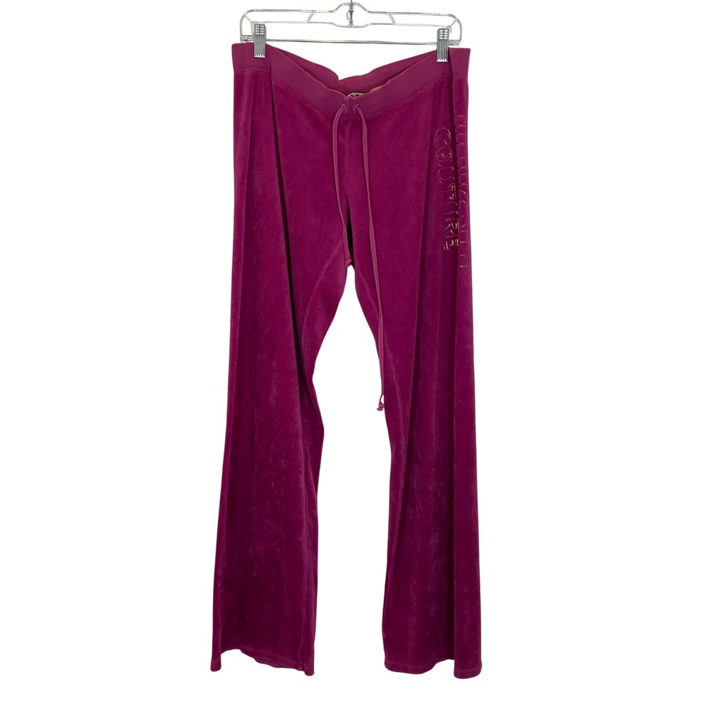 Vintage Y2K Juicy Couture Velour Track Pants Magenta Pink Wide Leg Logo L